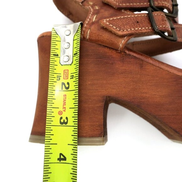 Bed Stu Kenya Cognac Leather Heeled Wooded Chunky Platform Sandals Women's 7.5 - Picture 8 of 8